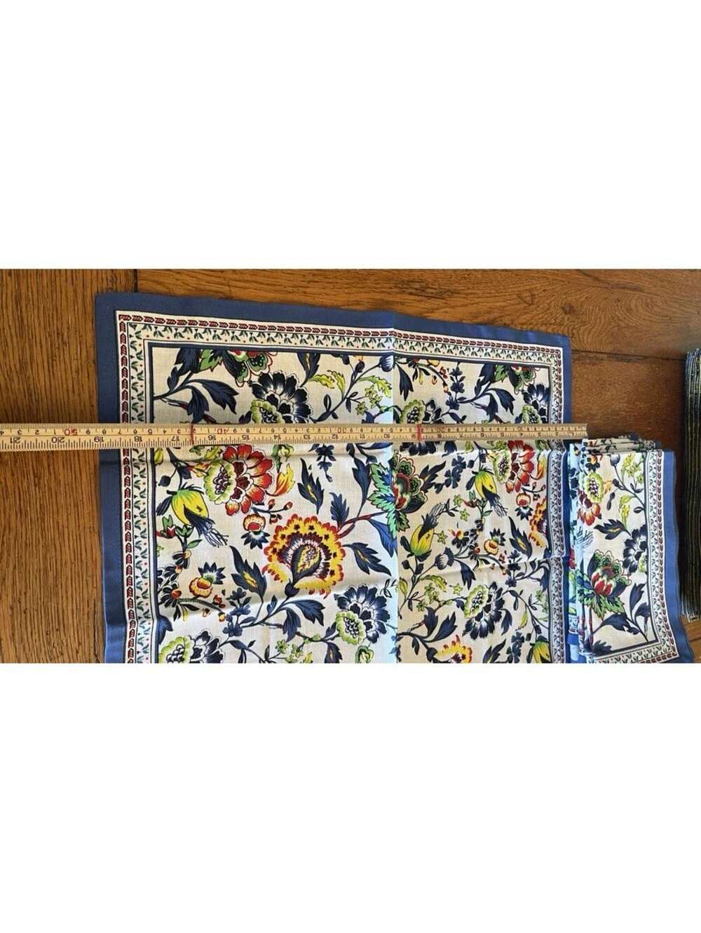 French Style Floral Bird Cloth Dinner Napkins Blue Yellow Red Set of 4
